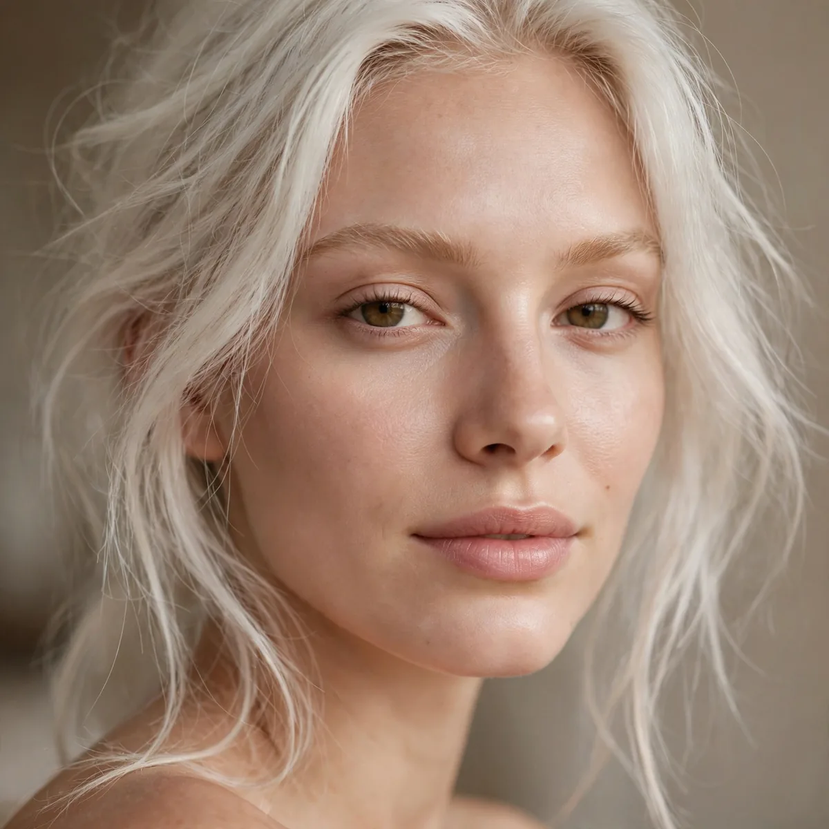 Fresh minimal makeup with platinum hair