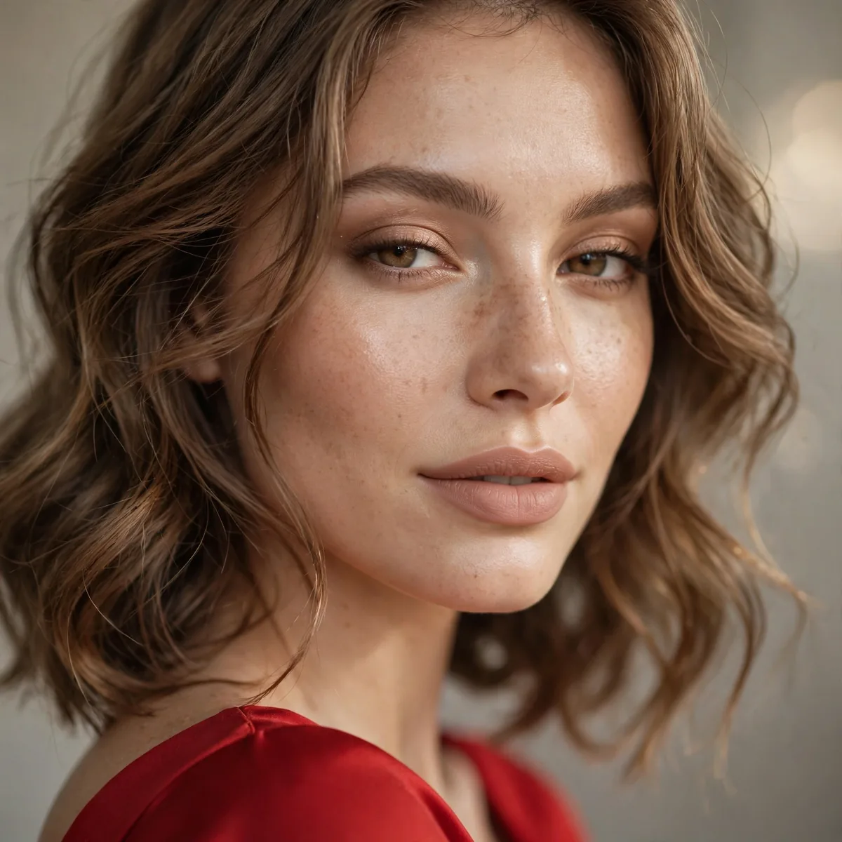 Nude lip elegance with red dress