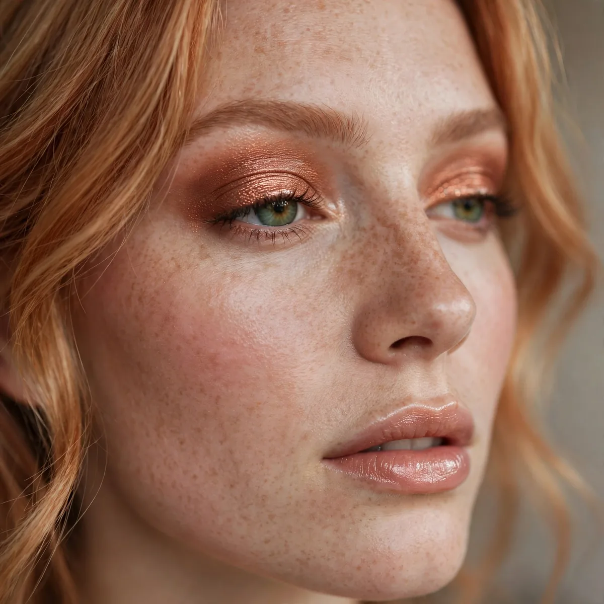Copper shimmer eyeshadow with strawberry blonde