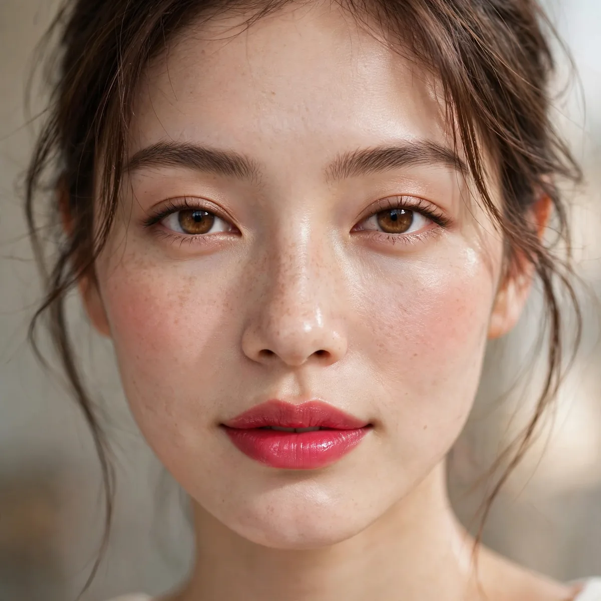 Pinky-red fresh lipstick look