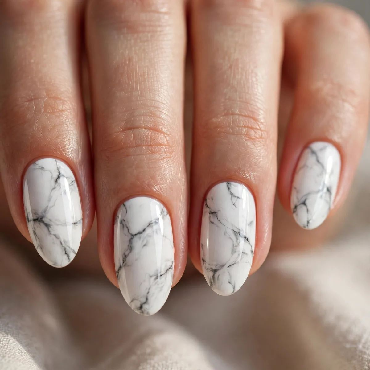 White Carrara marble nail art