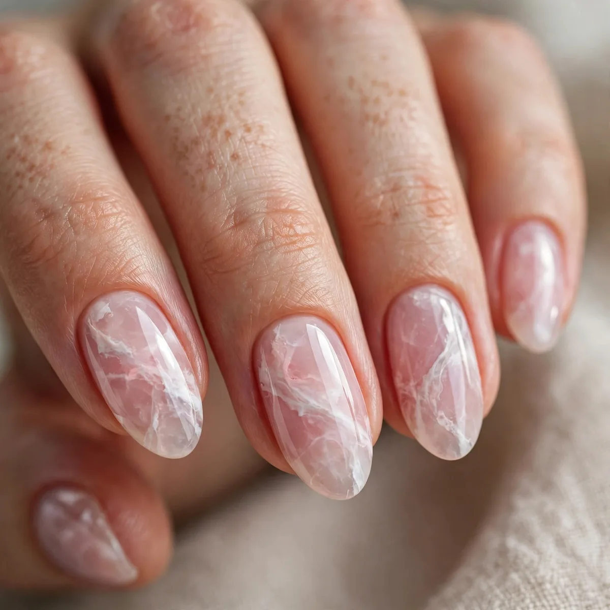 Pink rose quartz marble nails