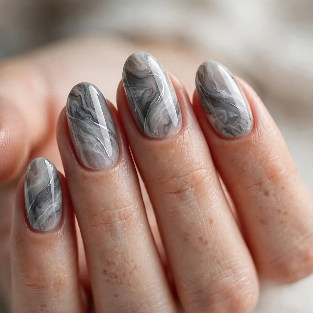 Gray marble nail art