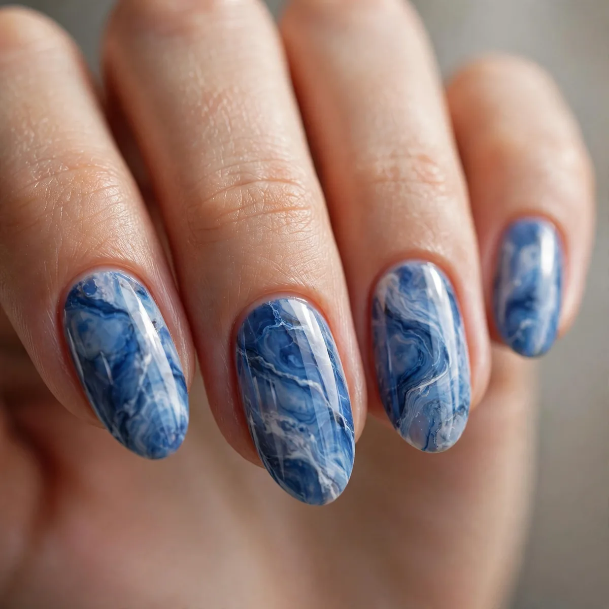 Blue marble stone nail art
