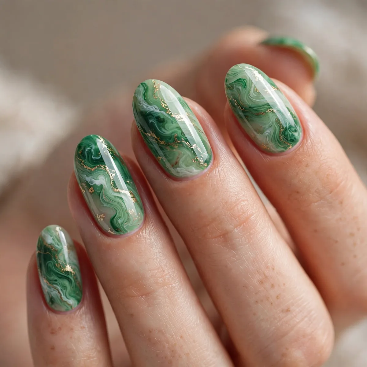 Green marble nail art