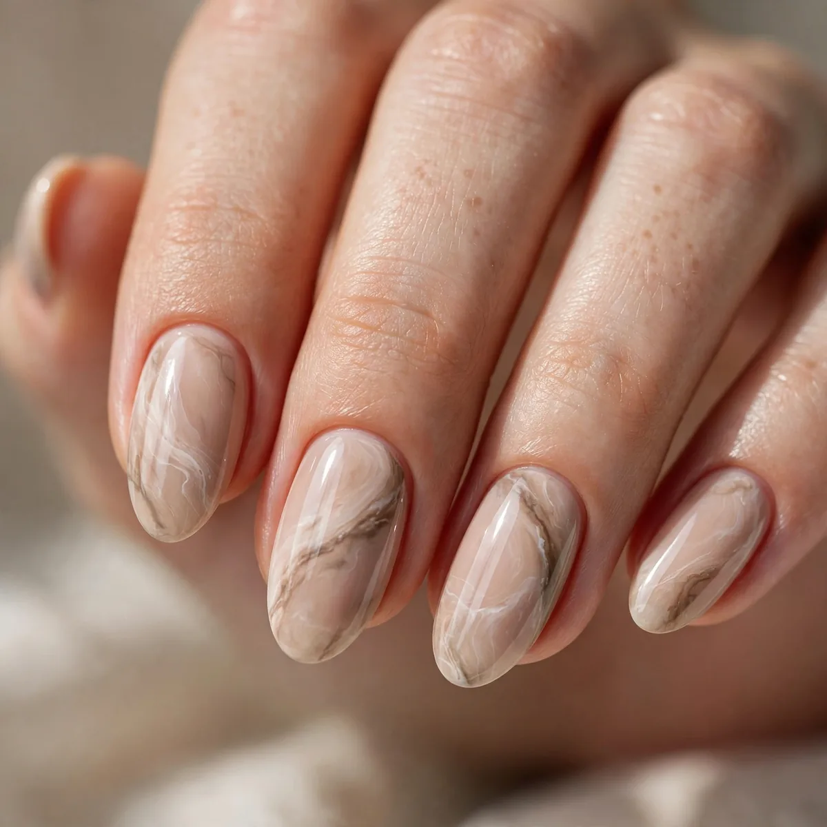 Nude beige marble nail art