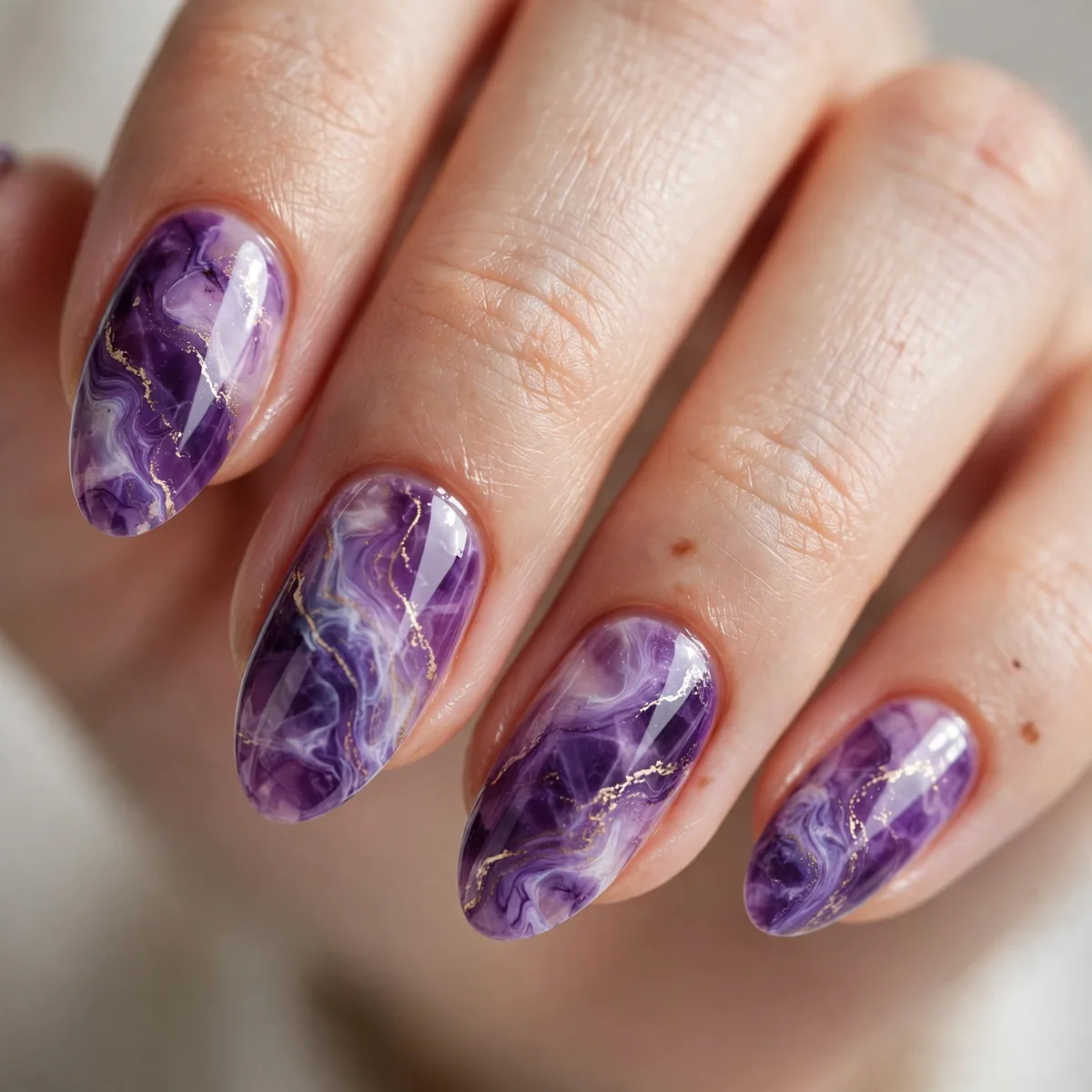 Purple amethyst marble nails