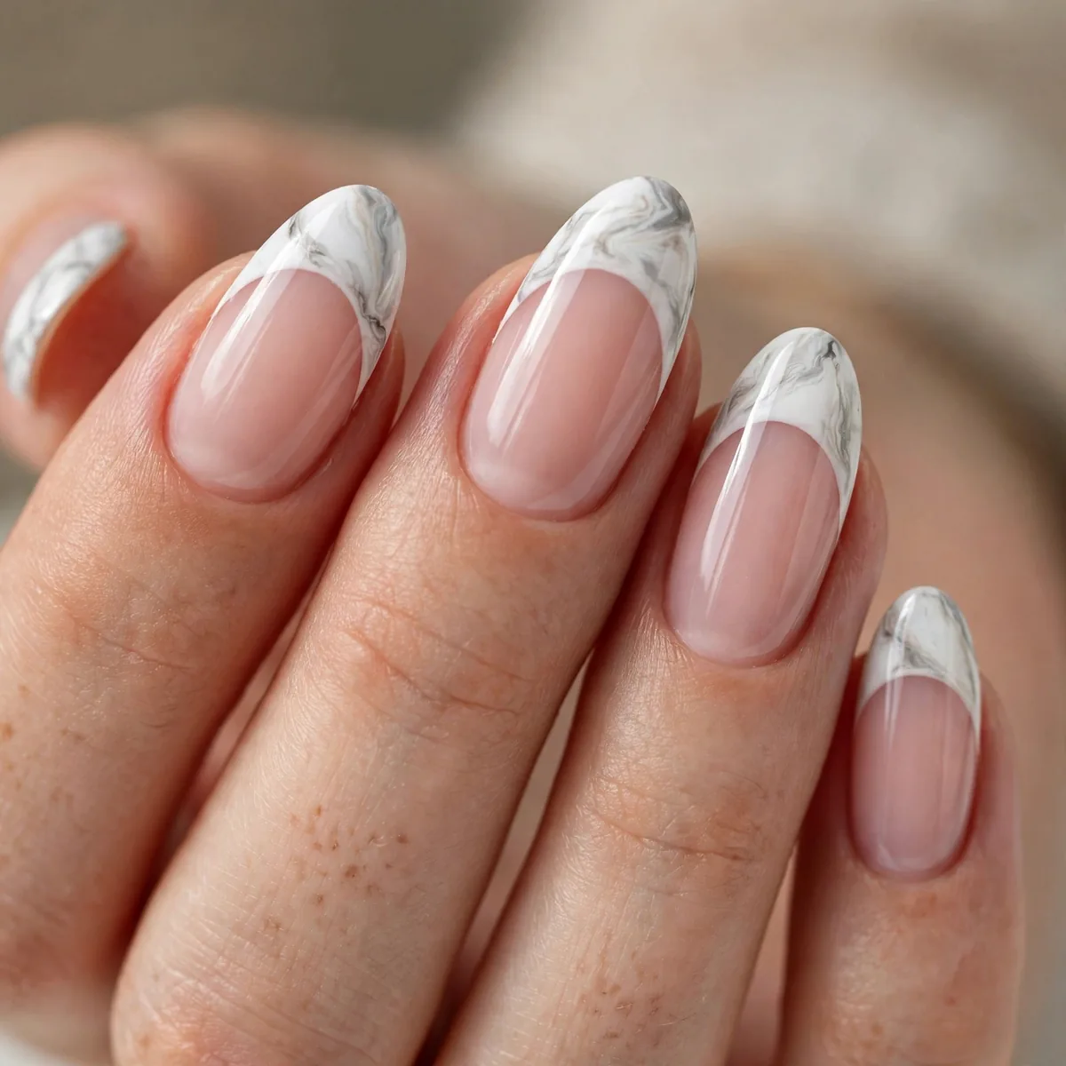 Marble French tip nail design