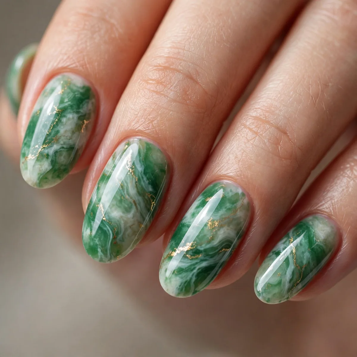 Jade green marble nail art