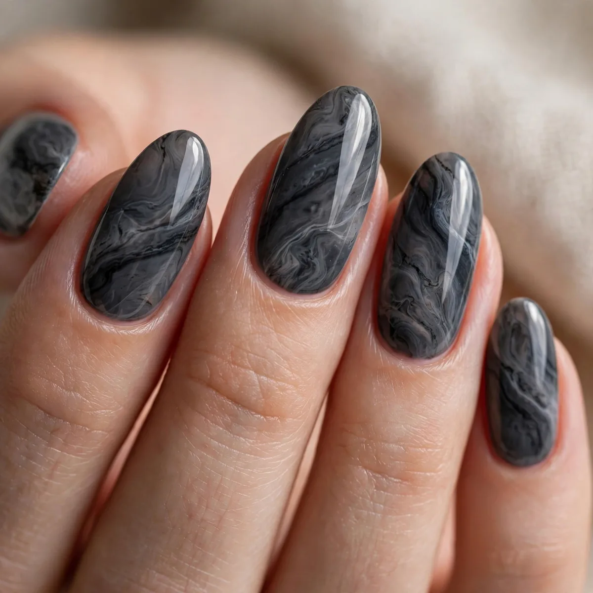 Charcoal gray marble nails
