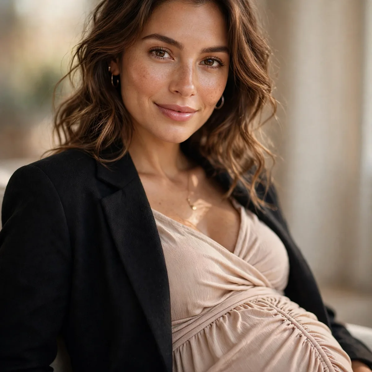 Blazer over maternity dress