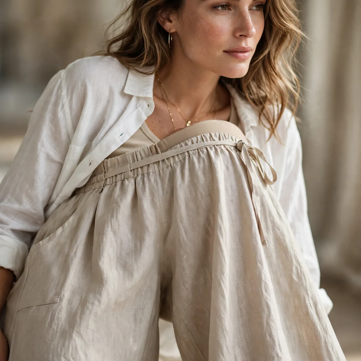 Wide leg linen maternity pants