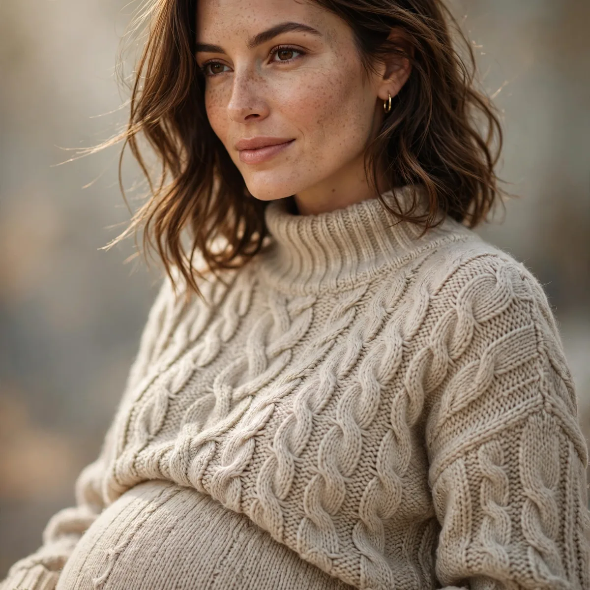 Knit sweater dress on pregnant woman
