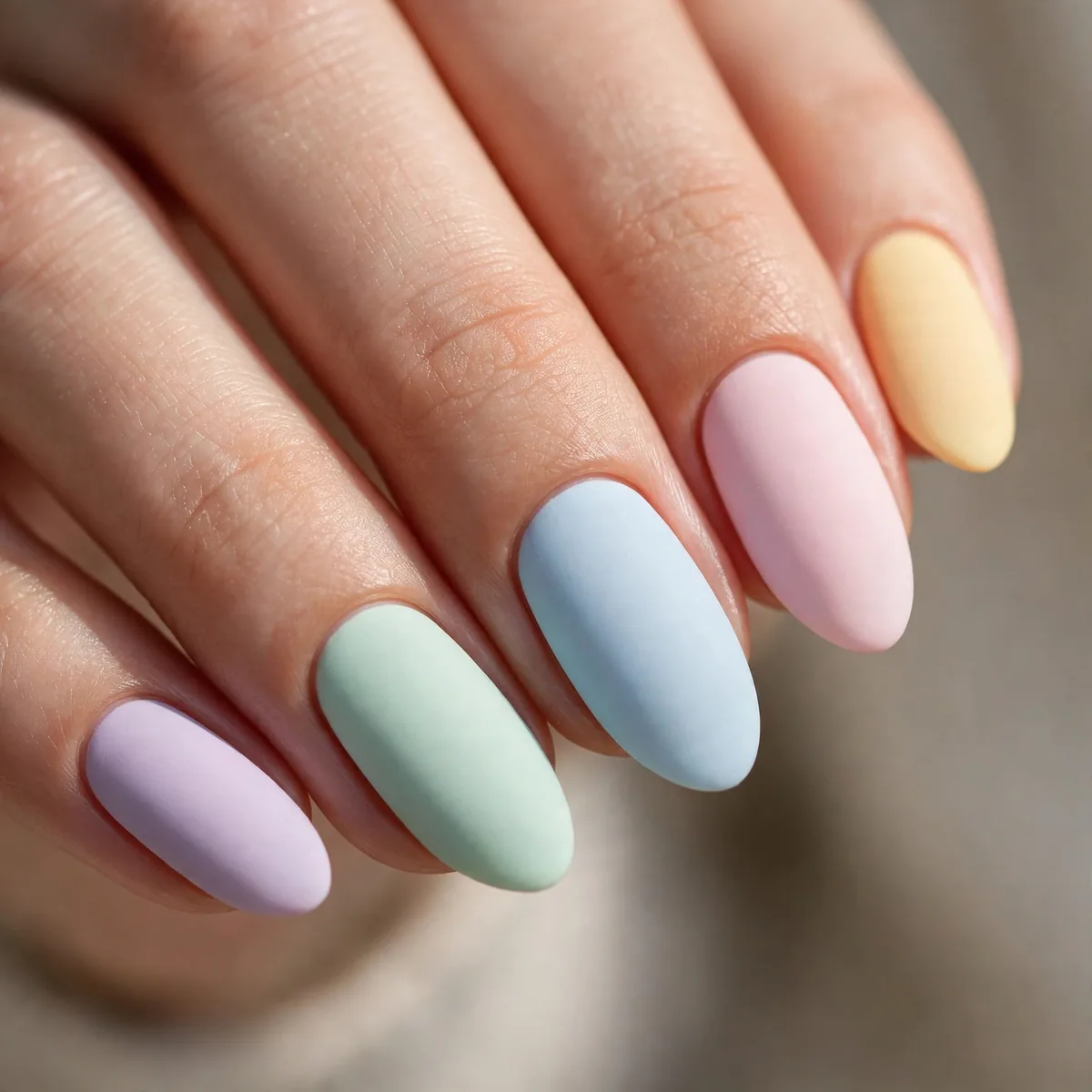 Matte pastel colored nails