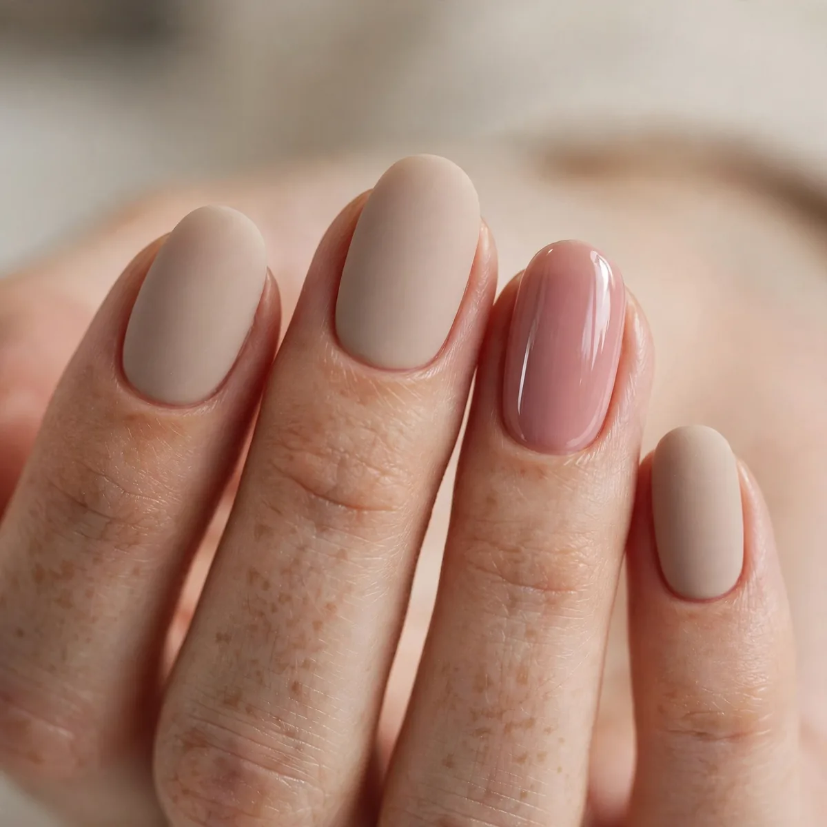 Matte set with one glossy accent nail