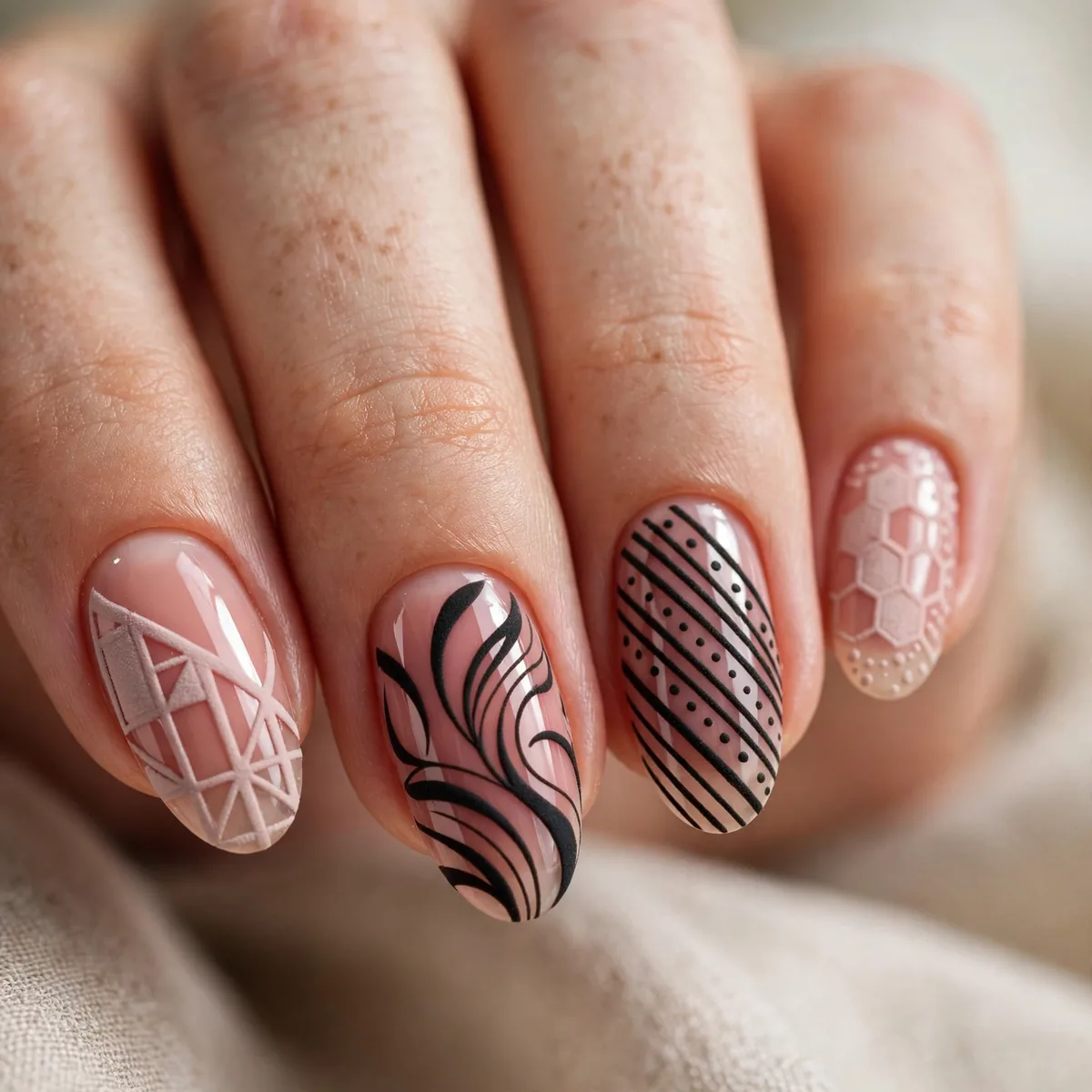 Matte patterns over glossy nails
