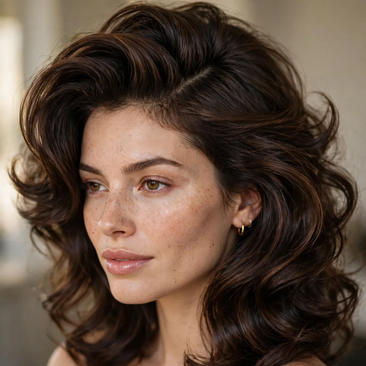 Deep side part haircut for volume