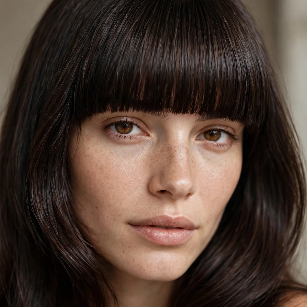 Blunt bangs creating density illusion
