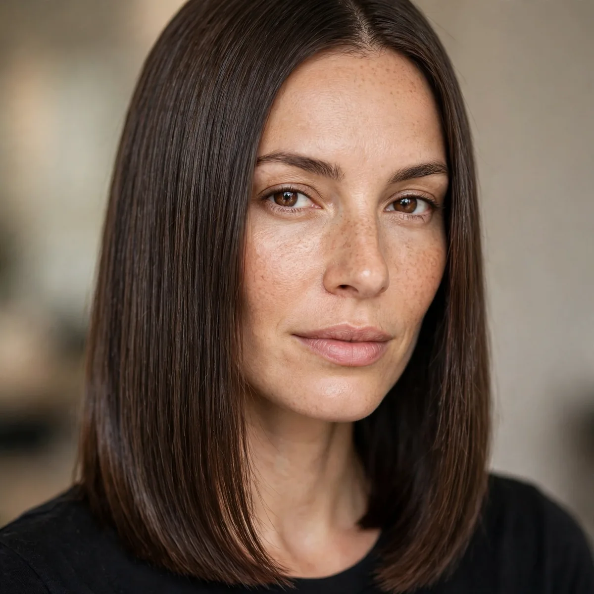 Sleek straight medium haircut