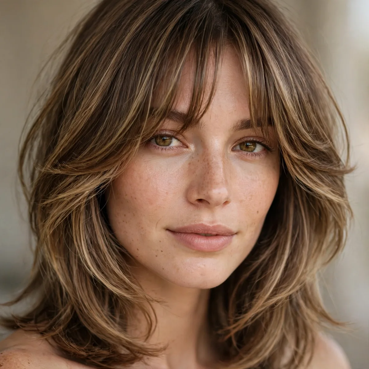 Medium layered cut with curtain bangs