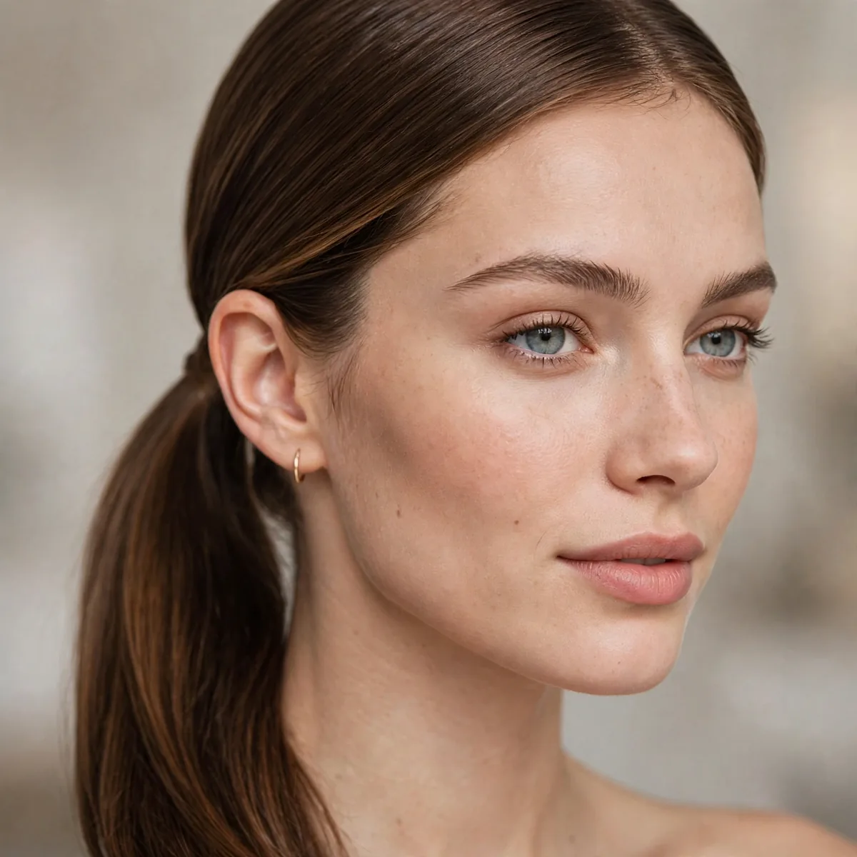 Lob styled in polished ponytail