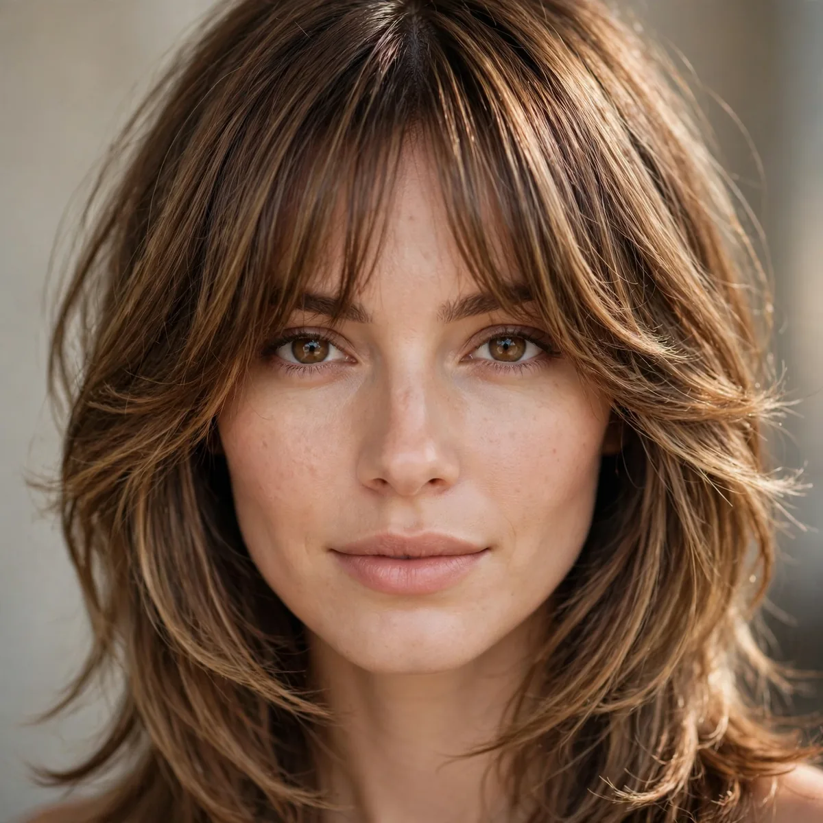 Curtain bangs with layered haircut