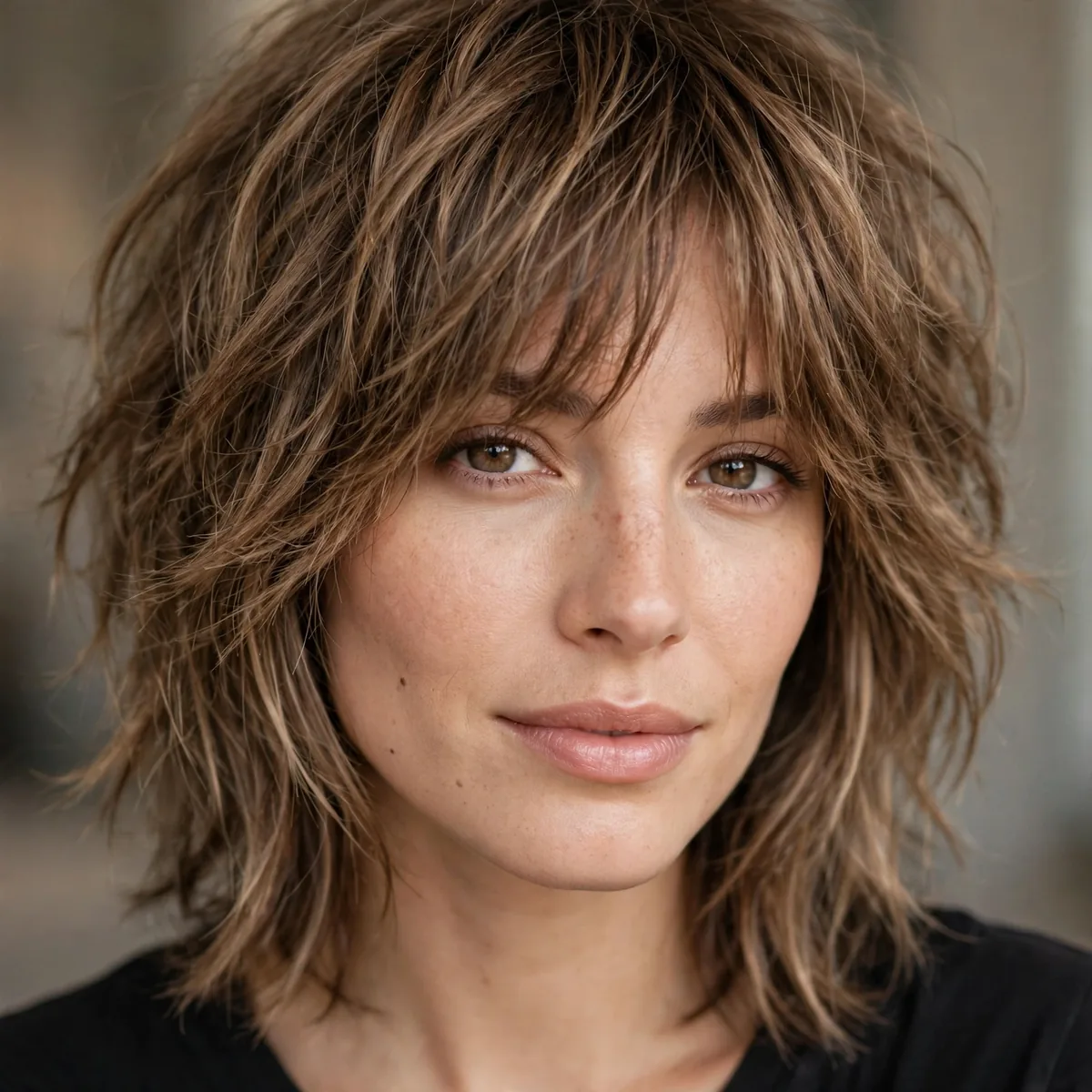 Shaggy layered medium haircut