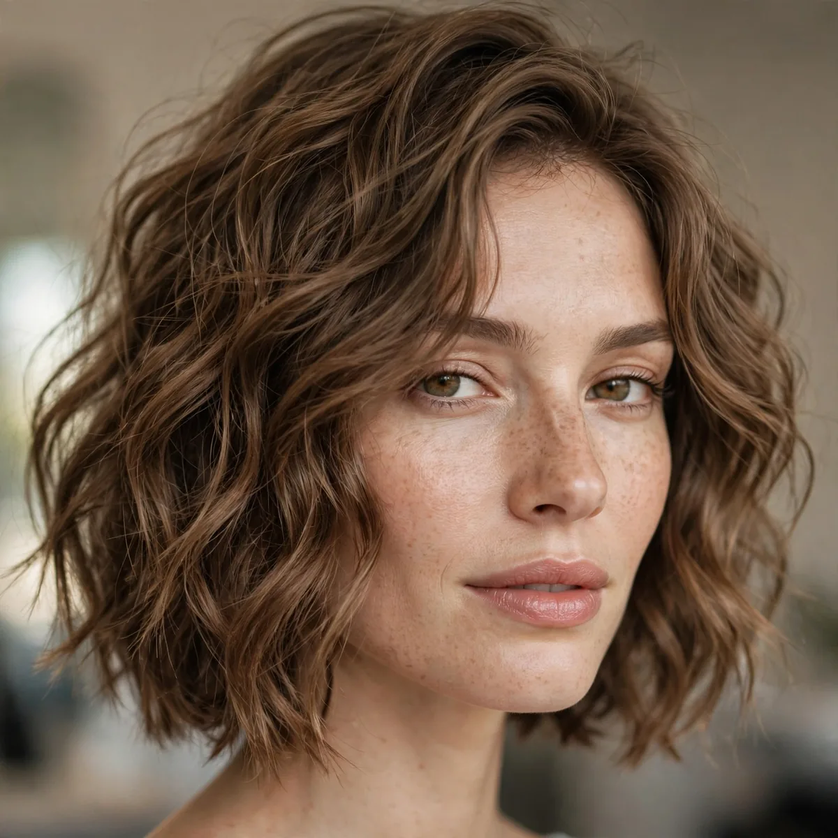 Wavy lob texture on oval face