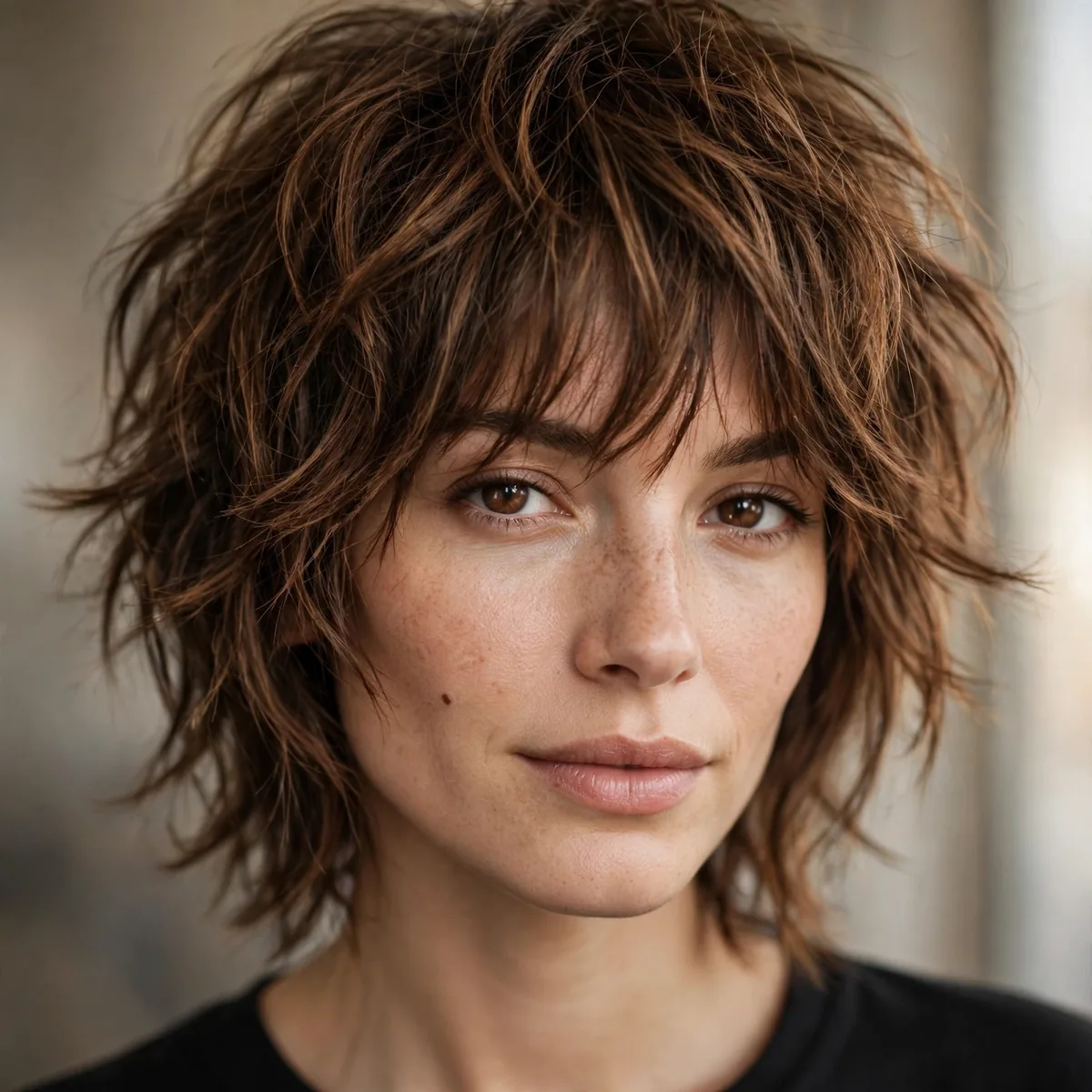 Shaggy modern cut on oval face