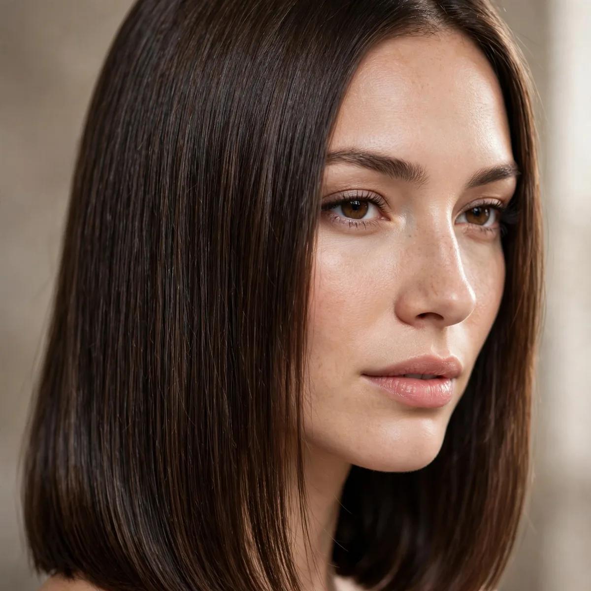 Sleek straight shiny medium hair