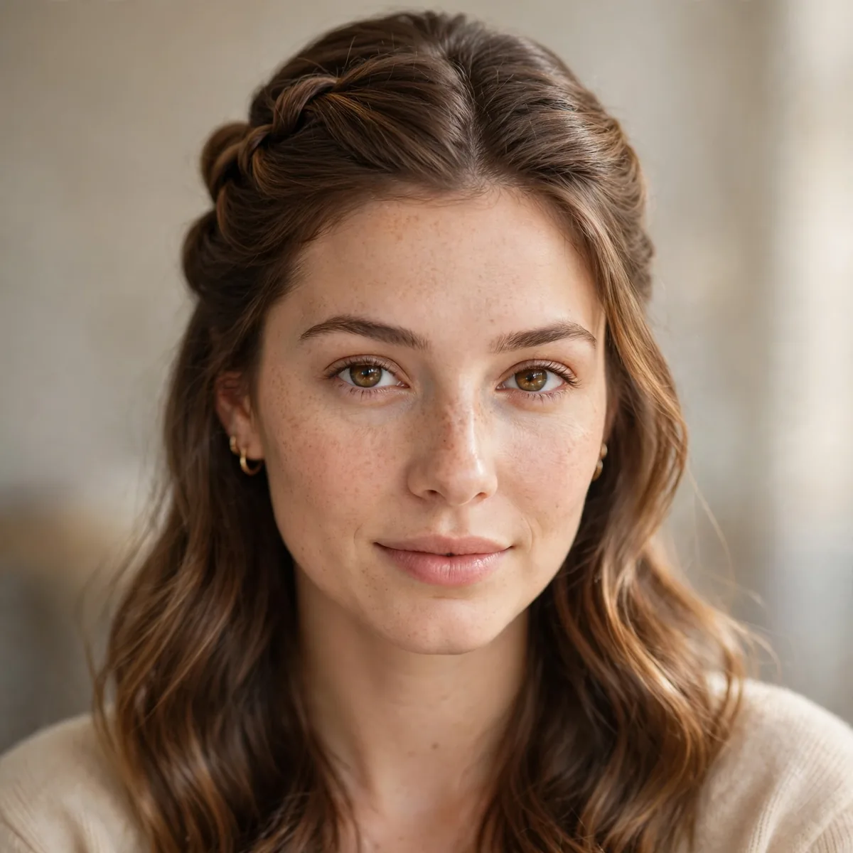 Half-up hairstyle on oval face