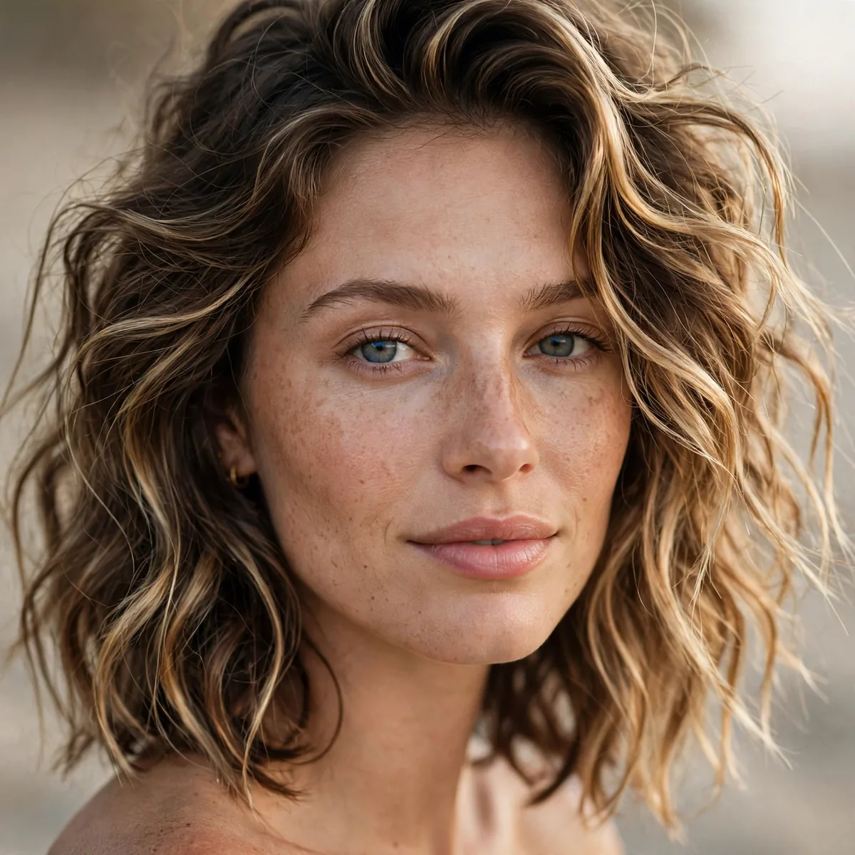 Beachy undone waves on oval face