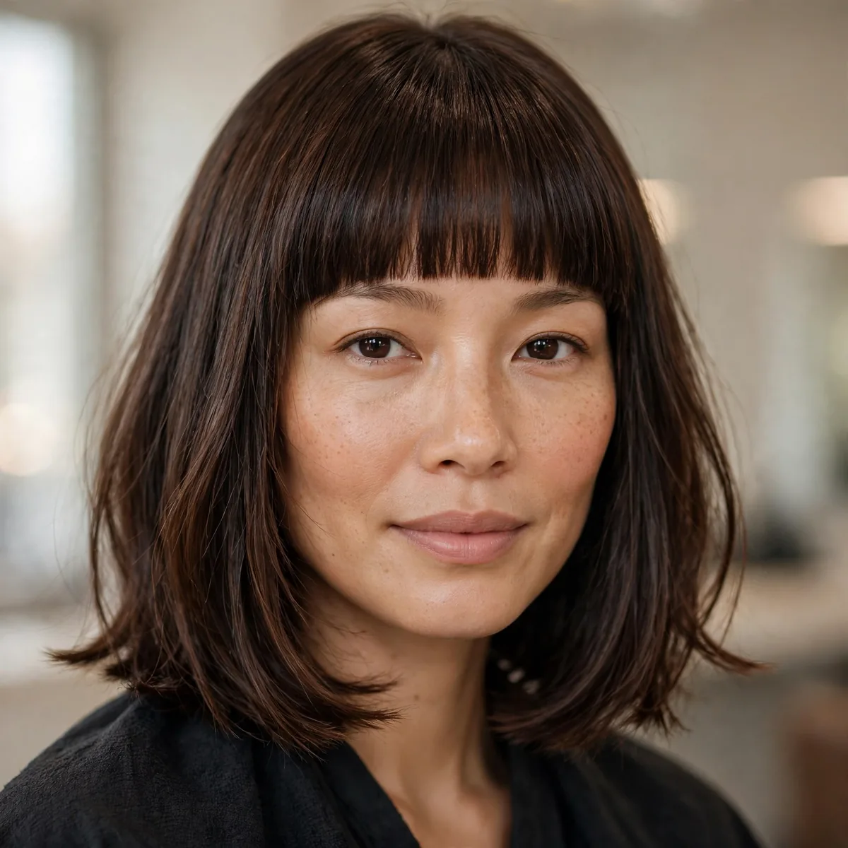 Blunt bangs with lob haircut