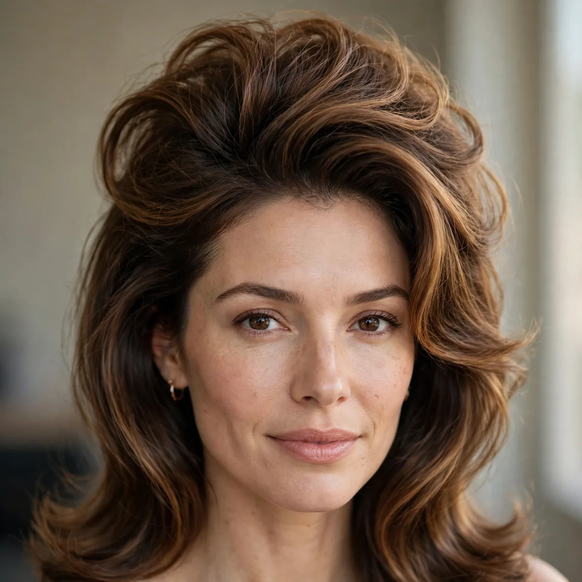 Backcombed crown volume hairstyle