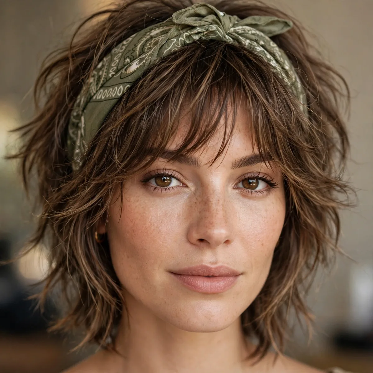 Shag styled with bandana