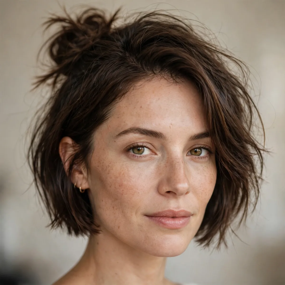 Messy bun on short bob-length hair