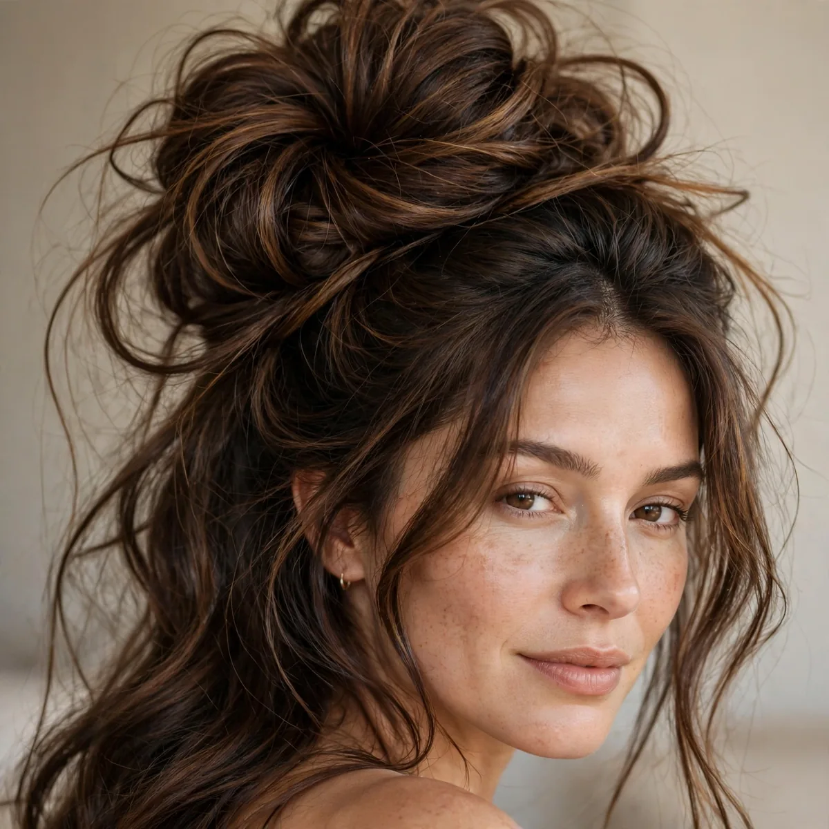 Large messy bun on long hair