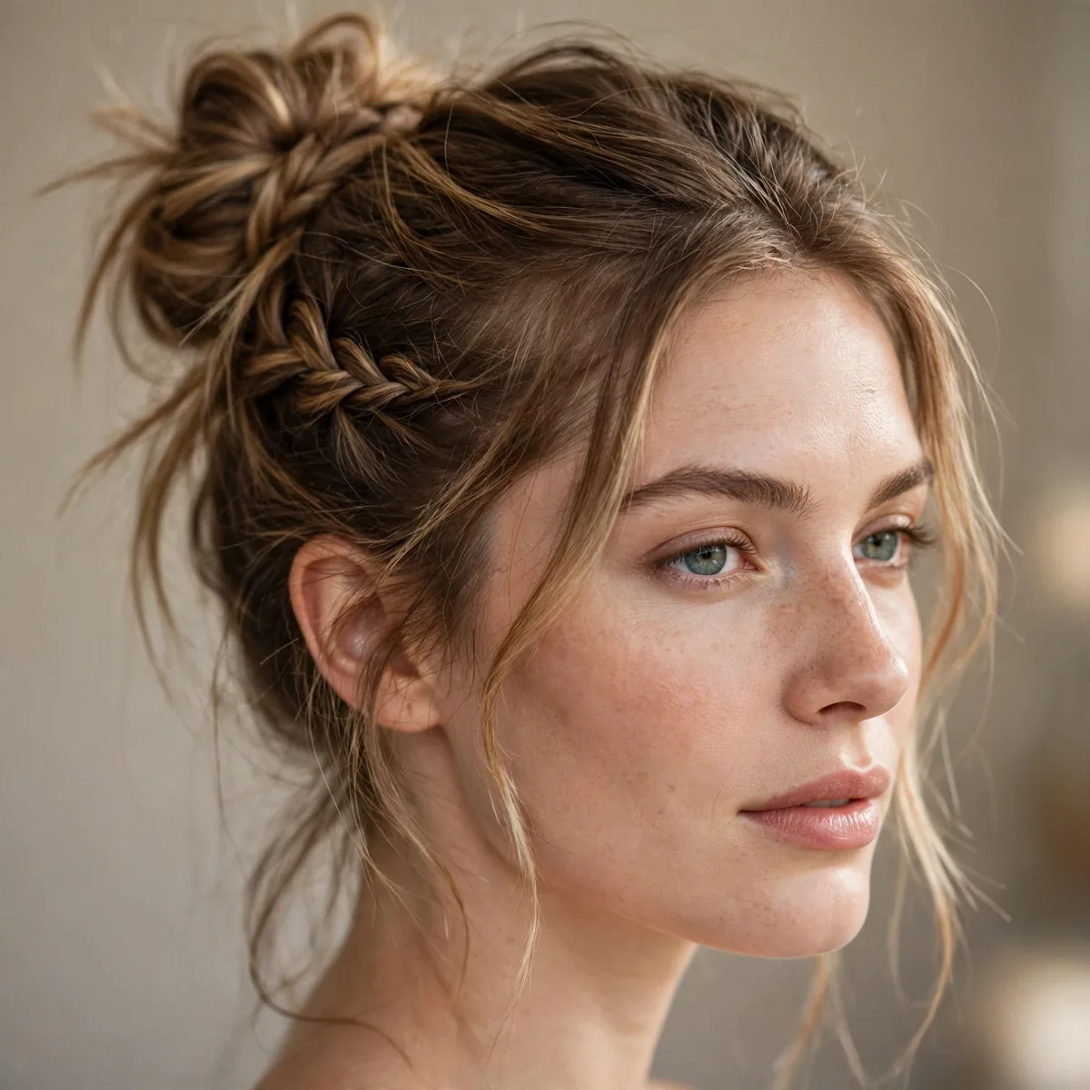 Messy bun with braided detail