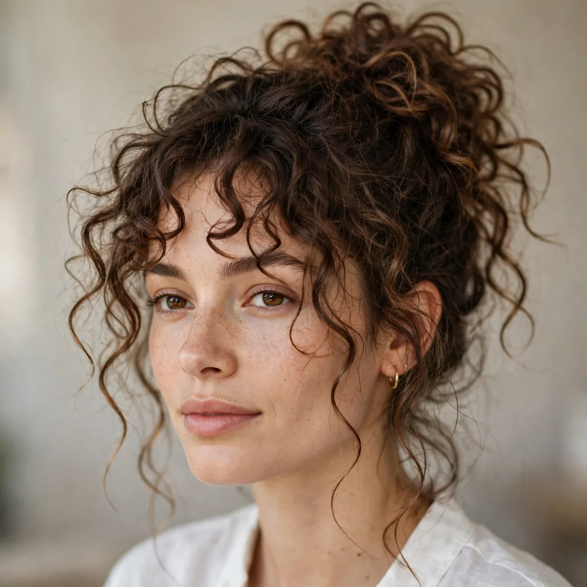 Messy bun on curly hair