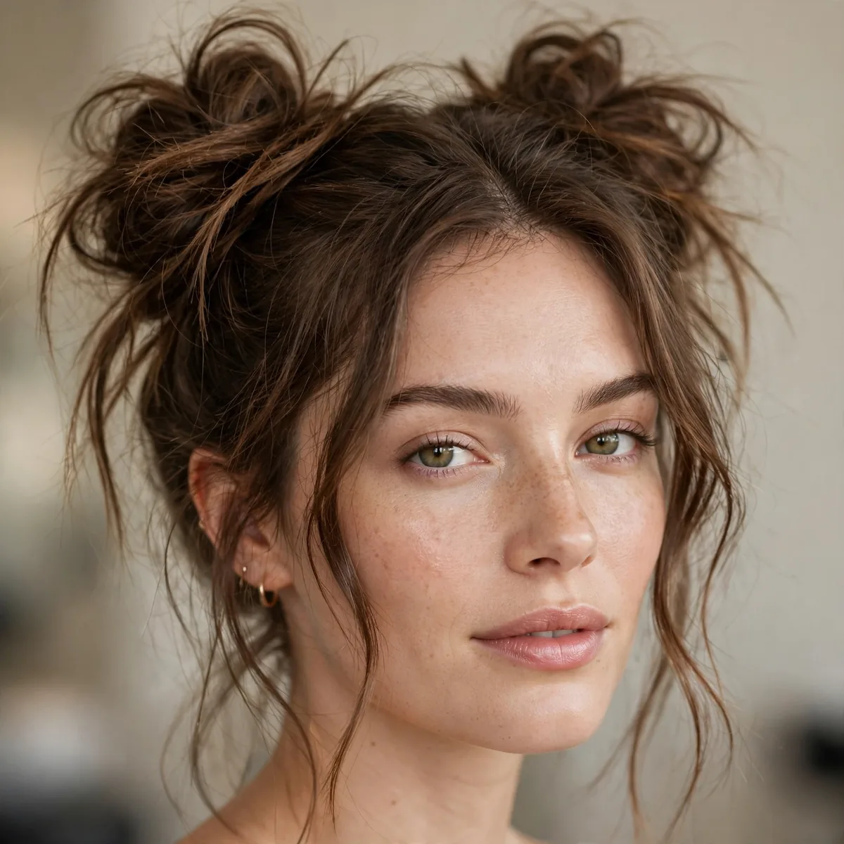 Double space messy buns hairstyle