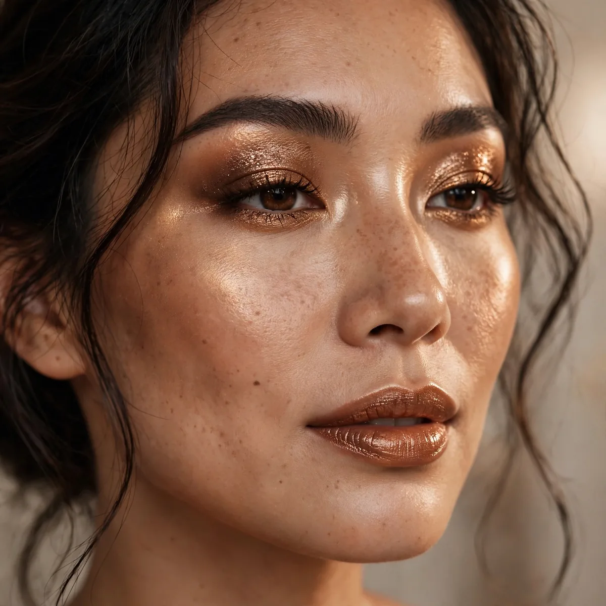 Bronze metallic holiday makeup