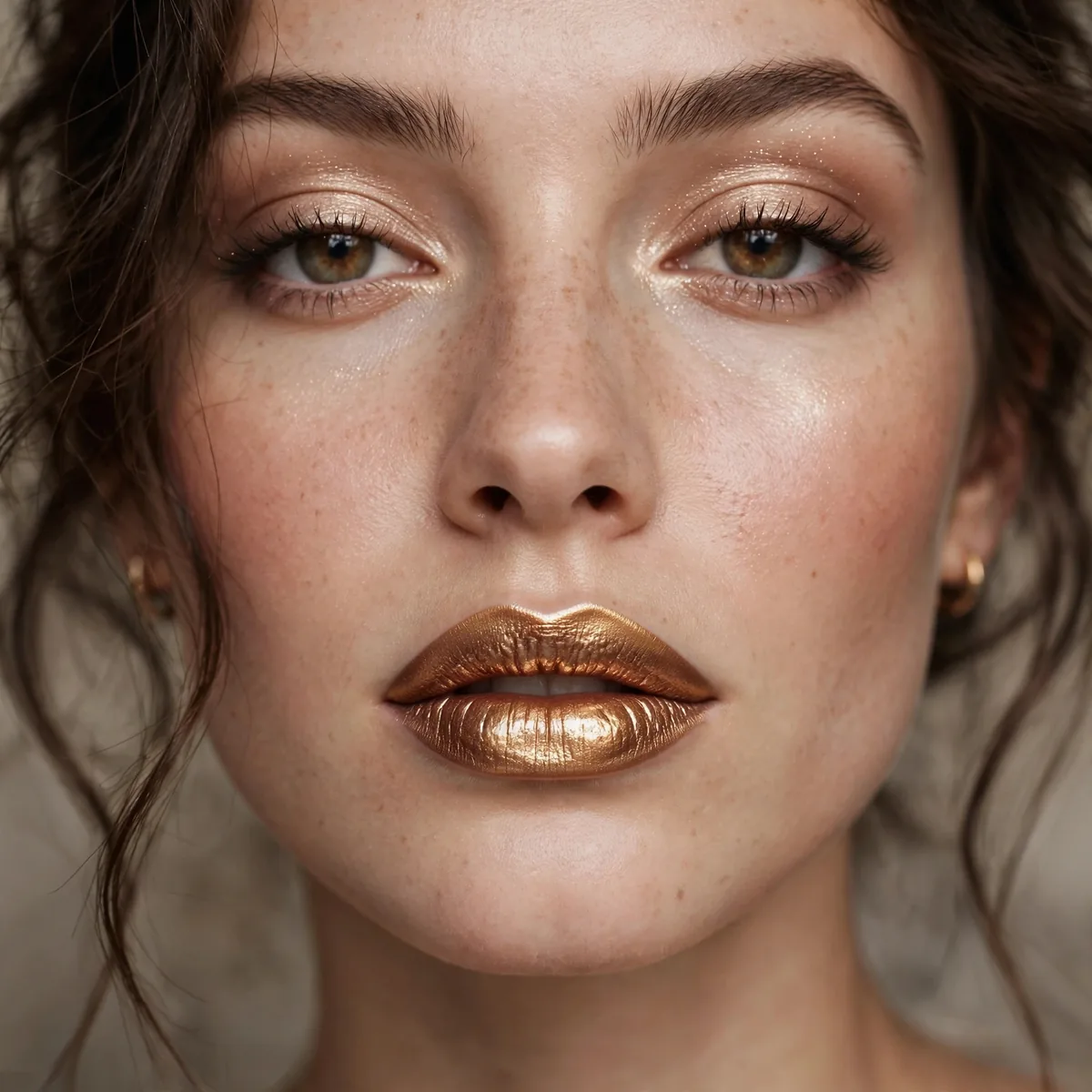 Metallic lipstick holiday look