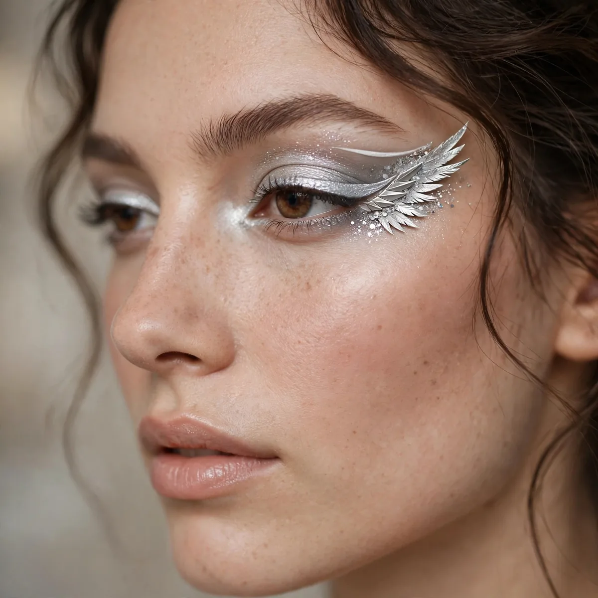Silver winged liner holiday look