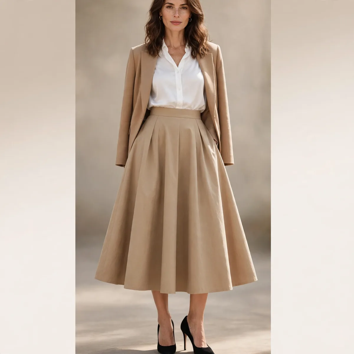 A-line midi skirt with heels