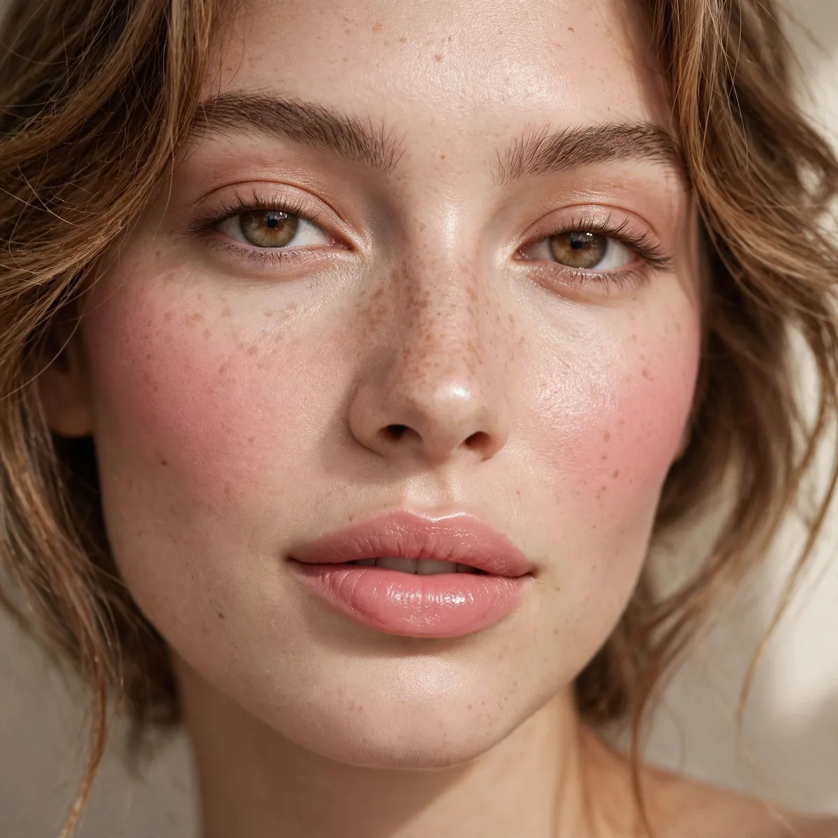 Cream blush on cheeks and lips
