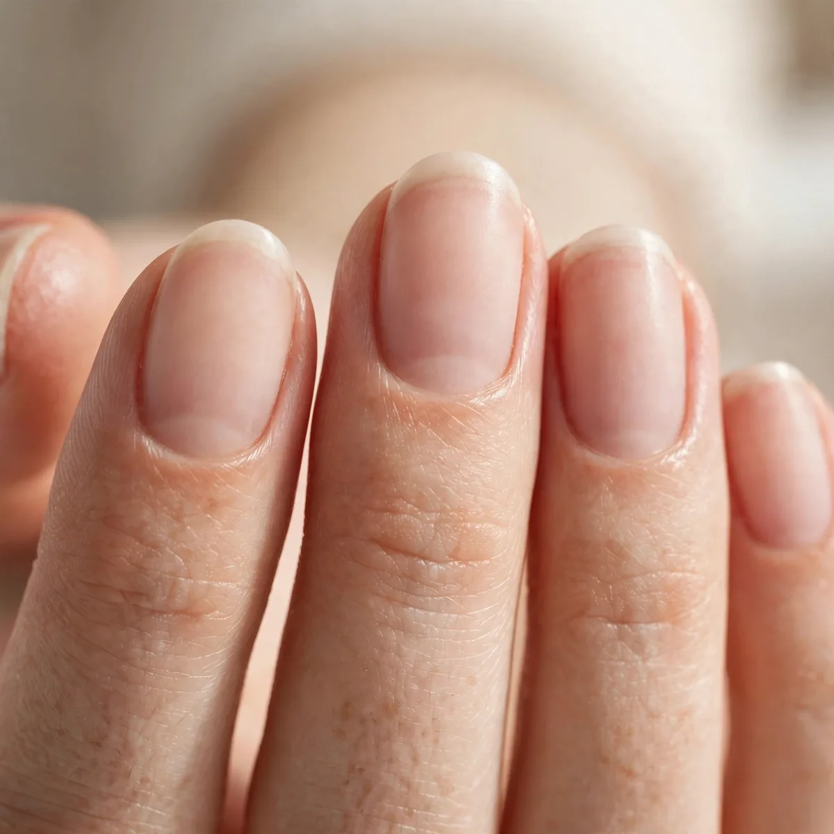 Bare buffed natural nails
