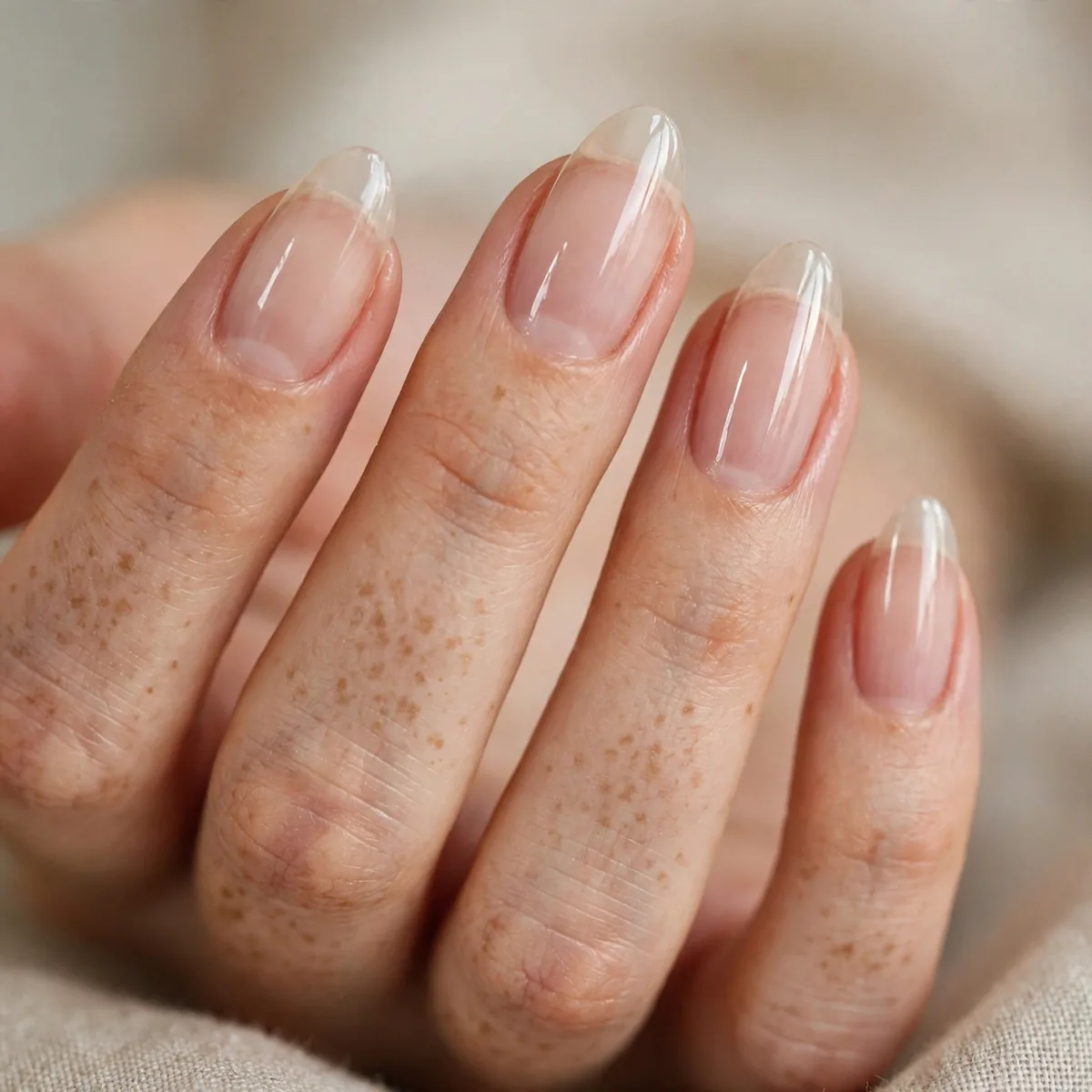 Natural almond nails with clear gloss