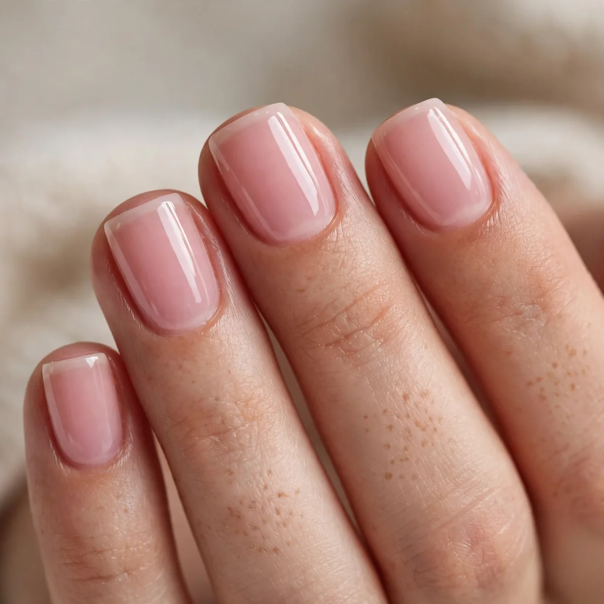 Short square nails with sheer pink