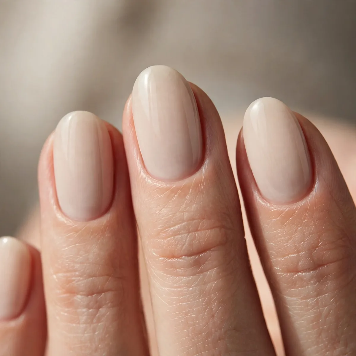 Oval nails in barely-beige polish