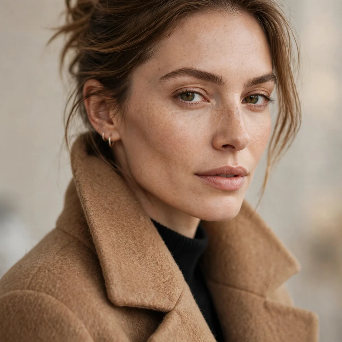 Camel wool coat minimalist outfit